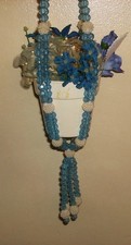 NEW BLUE BEADED PLANT HANGER & PLANTER FULL OF FLOWERS 28" LONG MADE IN USA!