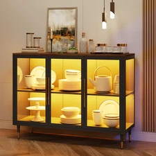 47" Glass Sideboard Buffet Cabinet 13-Color Light Wine Display Coffee Bar Table