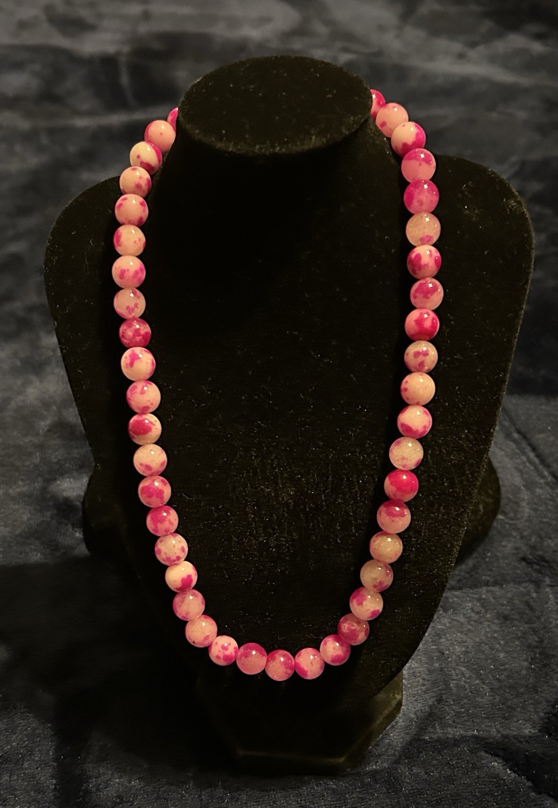 Multicolor Pink Agate Beaded Necklace 16” Natural Stone Beads