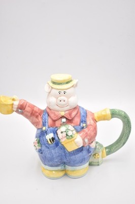 Vintage Fitz & Floyd Mrs Pig Gardening Teekanne Neuheit Sammlerstück Keramik 18 cm