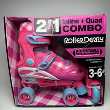 NEW RD Roller derby girls skates adjustable Size 3-6 BRIGHT PINK Blue-NIB