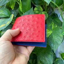 Real RED Ostrich Leg's Leather Men's Bifold Wallet Card, Money Clip, RFID Card