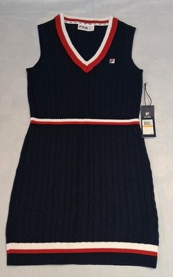 Fila Womens Sweater Dress   blue xs Sleeveless Cable Knit tennis preppy collage 