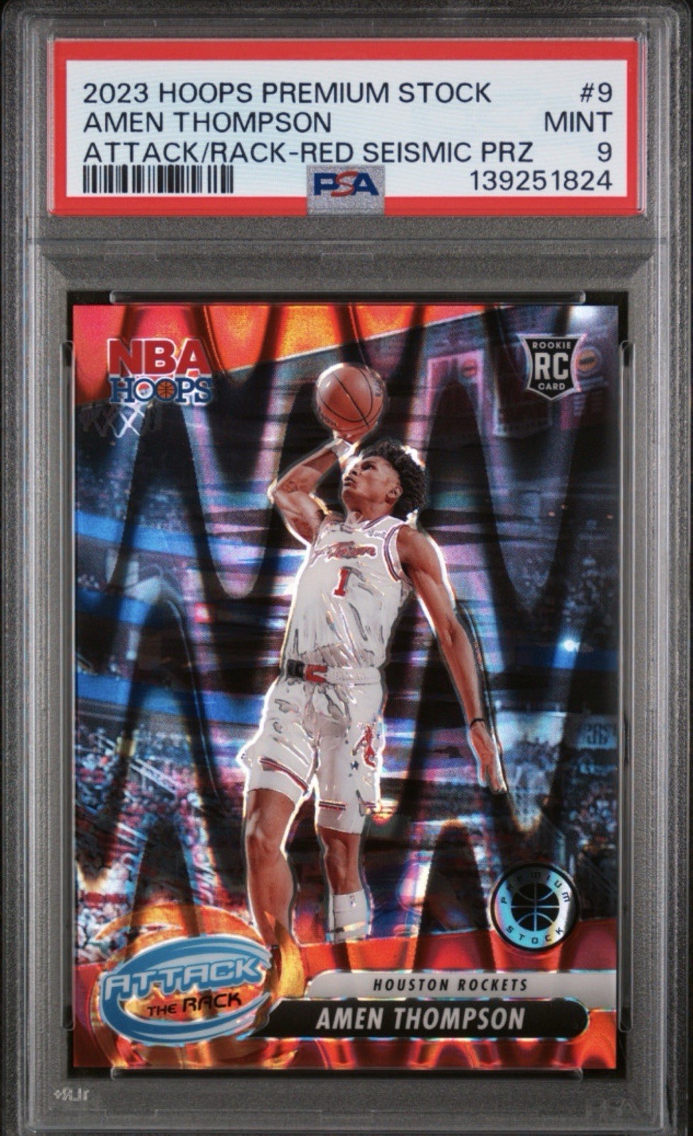Amen Thompson 2023 Panini Hoops Premium Attack The Rack #9 Red Seismic /199 (RC)