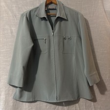 Kathy Che Blouse Zip Up 3/4 Sleeves Light Blu...