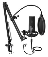 FIFINE T669 USB Cardioid Condenser Microphone Kit, Boom Arm, Pop Filter, Black