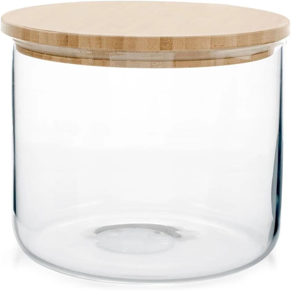 -Biscottiera, Tonda, in Vetro Borosilicato, Trasparente, Tappo in Bamboo, 2,2 Lt - Immagine 2 di 4