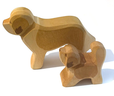 Ostheimer - Bernhardiner mit Welpe Hund Holzfigur 8,5 5 cm Brandstempel