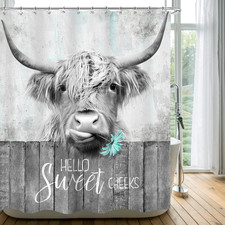 Funny Gray Highland Cow Vintage Farmhouse Bull Bathroom Shower Curtain Set  60"