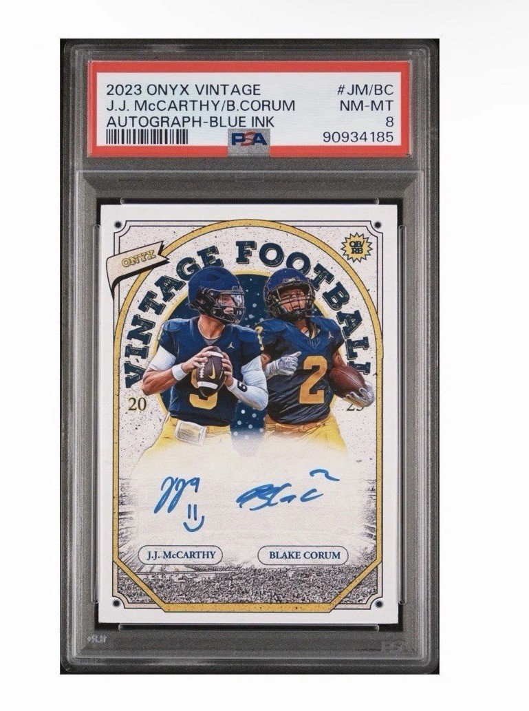 2023 Onyx Vintage JJ MCCARTHY BLAKE CORUM DUAL AUTO /50 SSP PSA 8 view 1