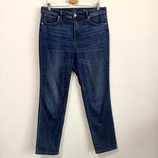 J Jill Denim High Rise Straight Leg Jeans 12R Blue 34x30 Stretch Zip Casual