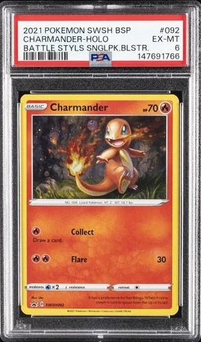 2021 POKEMON SWSH BLACK STAR PROMO #092 CHARMANDER-HOLO PSA 6