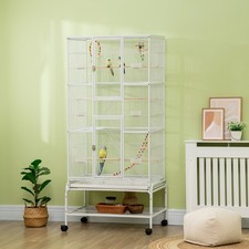 Image of Budgie Cage W/ Rolling Stand Toys, for Canary Finch Cockatiel Parakeet, White