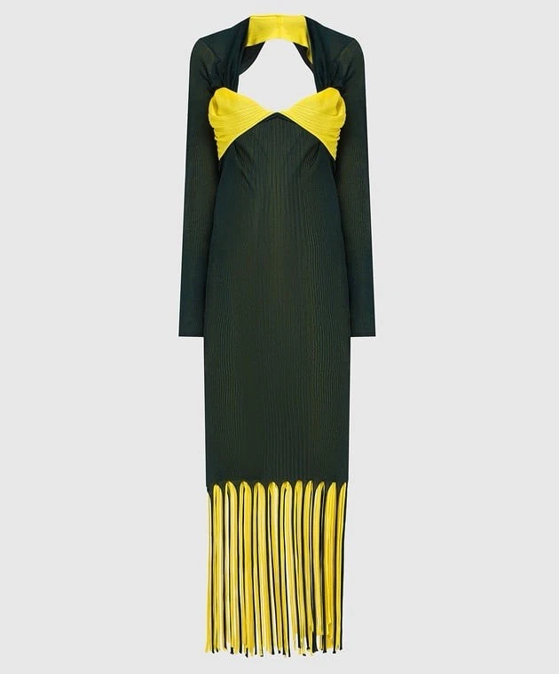 Bottega Veneta — NWT Bottega Veneta Ribbed Fringe-Hem Runway Dress In Green Size S