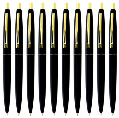 Profile of classic BIC  Clic  Pen. Black body/Polished gold-plated trim. 10 pens