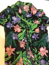 Oceanaire Greenish Hawaiian Vintage Shirt Button Up Made In USA Large Sh1