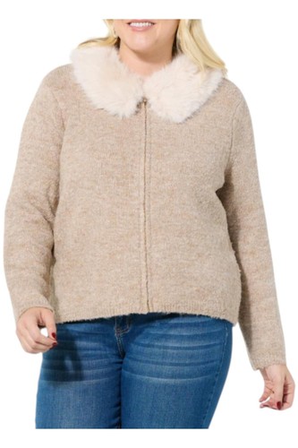 Jaclyn Smith Jacket w/ Detachable Faux Fur Collar Sand