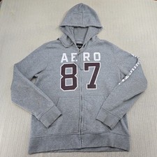 Aeropostale Hoodie Sweatshirt Mens Extra Large Gray Full Zip Aero Graphic