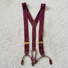 Burgundy Stripe Suspenders Woven Button End Braces Brown Leather Formal Wedding