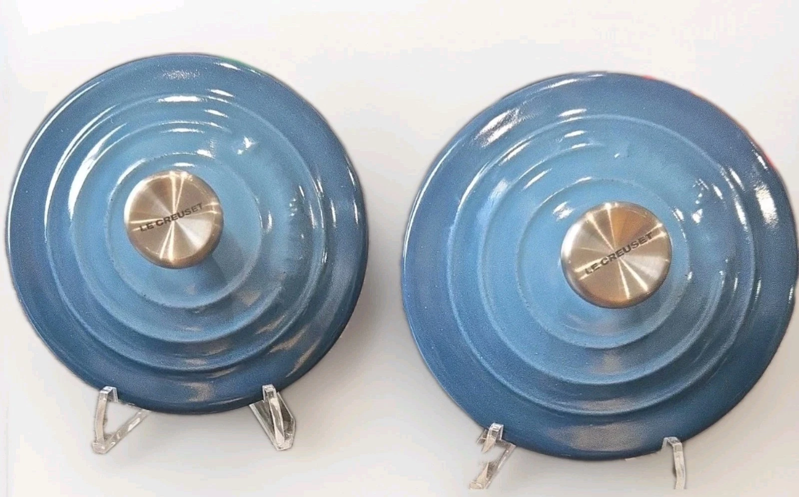 Le Creuset Mini Cocotte Lid Only Azure Blue 4in 8oz Stainless Knob Lot of 2