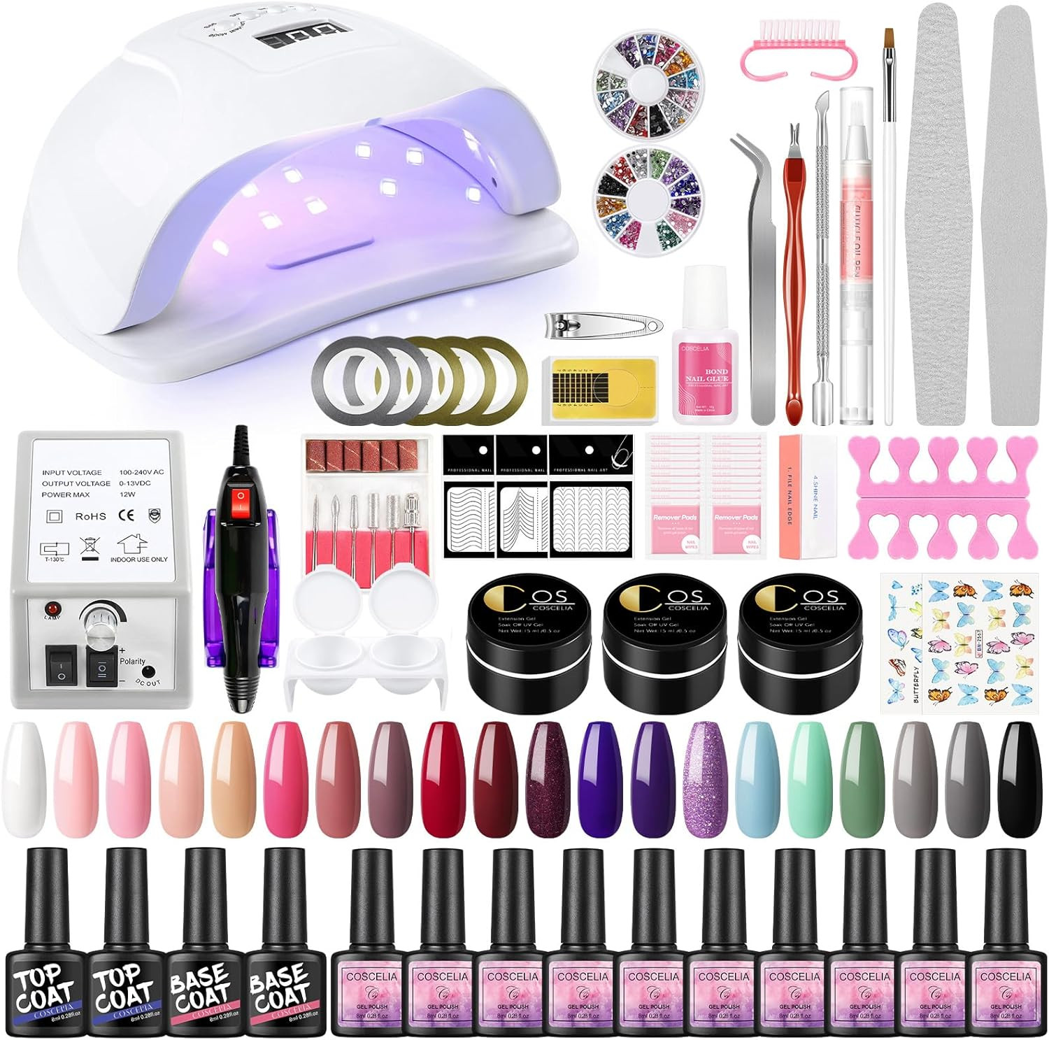 Kit vernis gel semi permanent avec lampe UV LED 80W et coffret de manucure 20 pièces