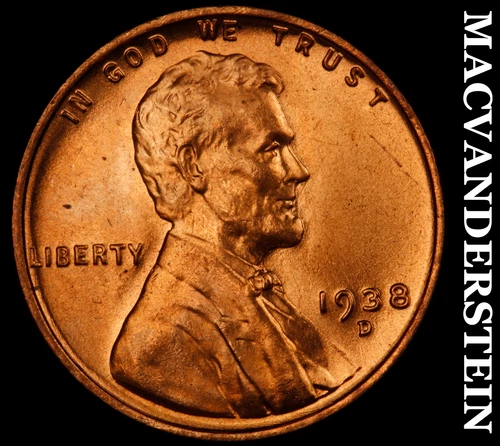 1938-D Lincoln Wheat Cent- Choice Gem Brilliant Uncirculated Luster #J1783