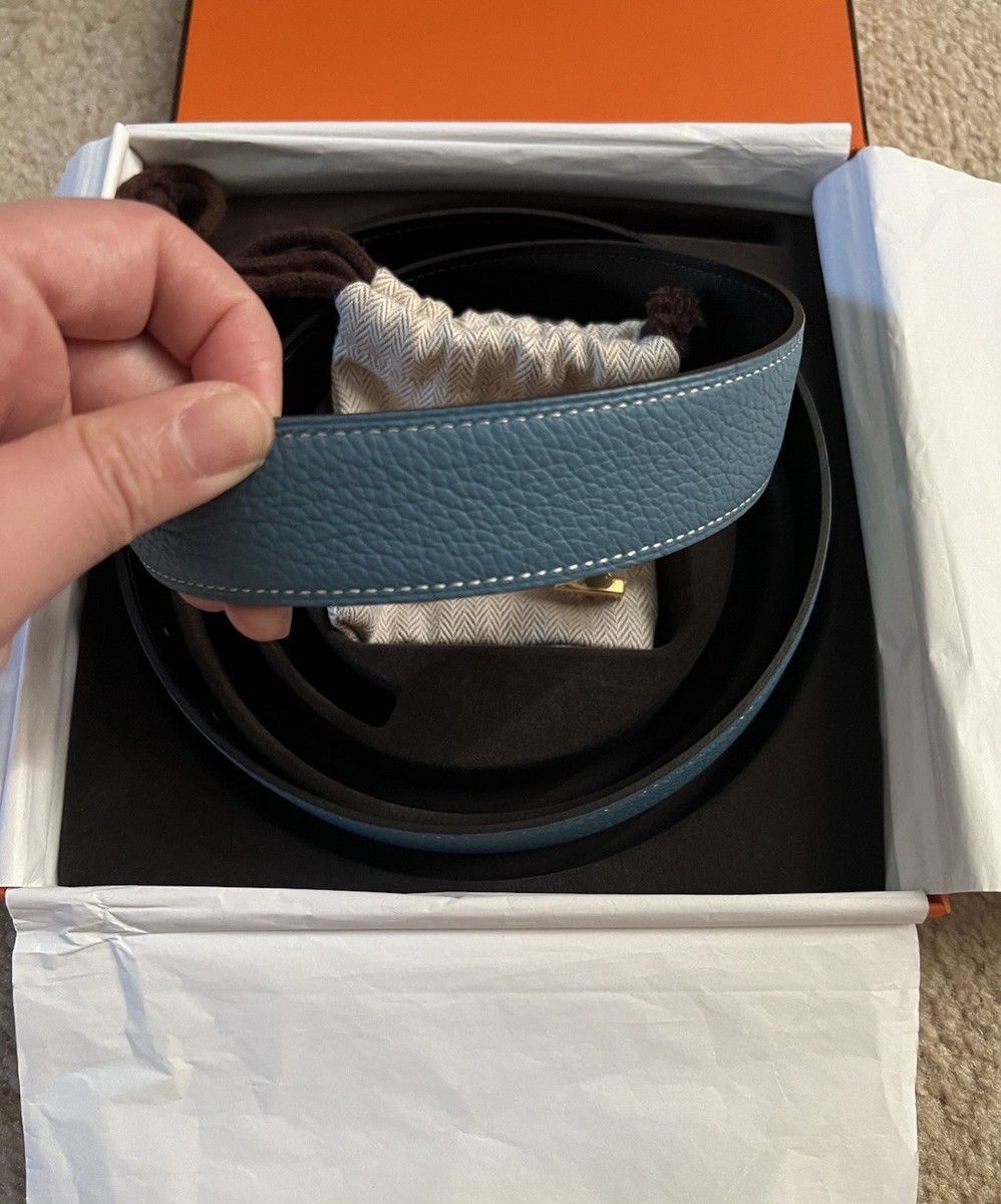 Hermes Reversible Bleu Jean/Black leather strap 32 mm size  display picture 2