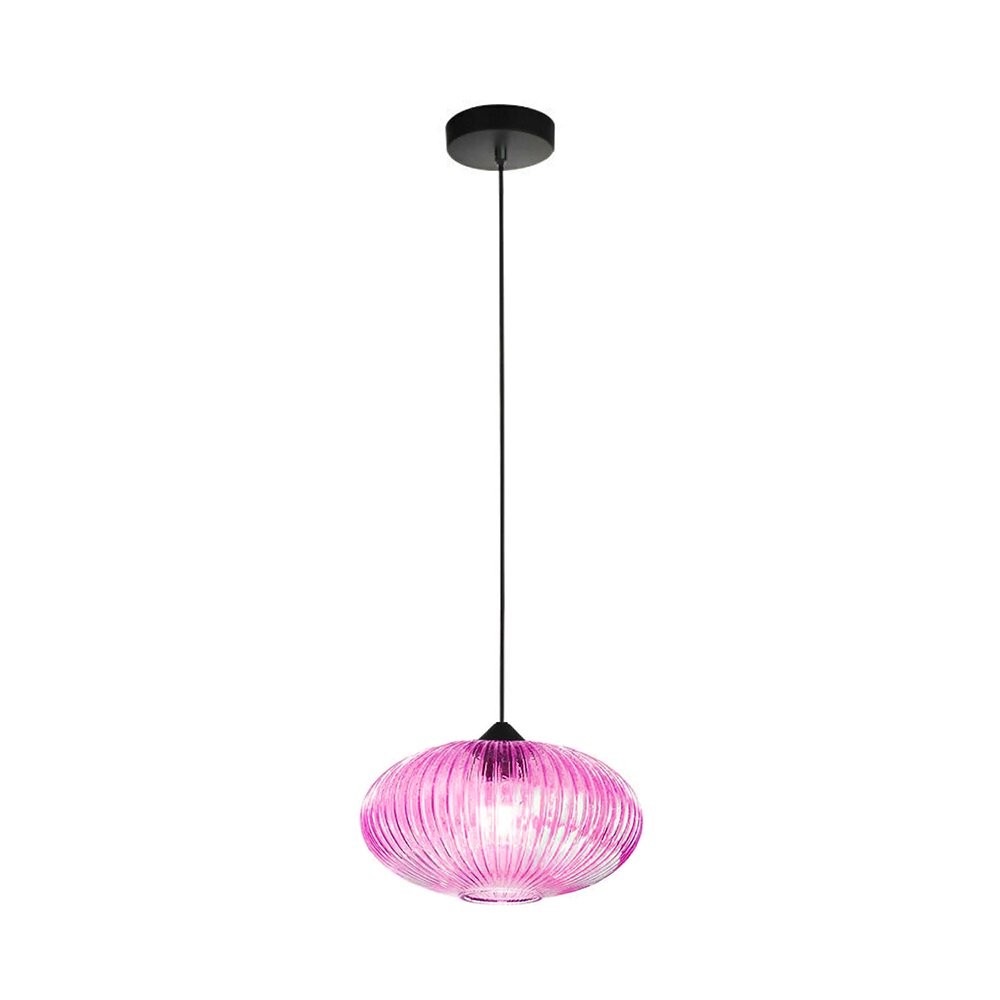 Lampadario Sospensione Ovale Plissé Rosa in Vetro Rigato E27 Moderno