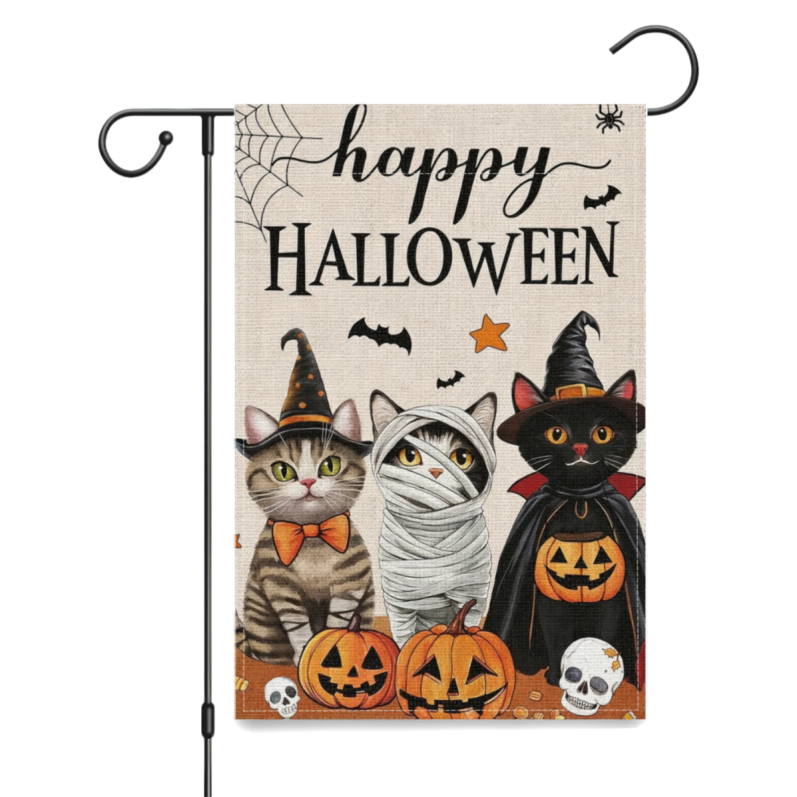 Happy Halloween Garden Flag with Cute Black Cat