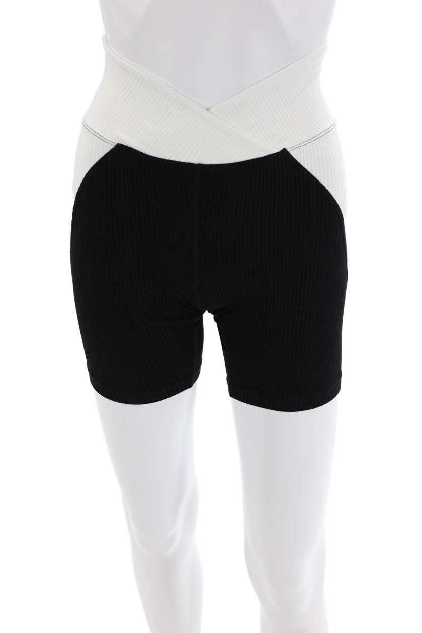 Year Of Ours Womens High Rise Ribbed Knit Biker Shorts Black White Size XSFree Shipping in US $100+ Orders | $6.95 Orders Below