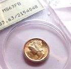 1936 S MERCURY DIME PCGS RATTLER MS63 FB FLASHY