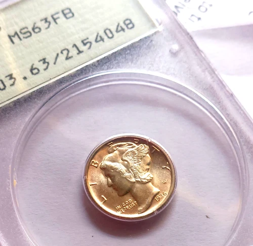 1936 S MERCURY DIME PCGS RATTLER MS63 FB FLASHY