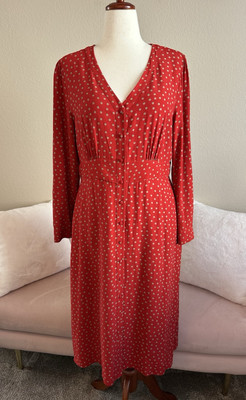 Boden Woman's US Size 10P Poinsettia Red Polka Dot Elsie Midi Spot Print Dress