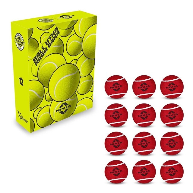 Nivia Heavy Tennis Cricket Ball, Red, Pack of 12