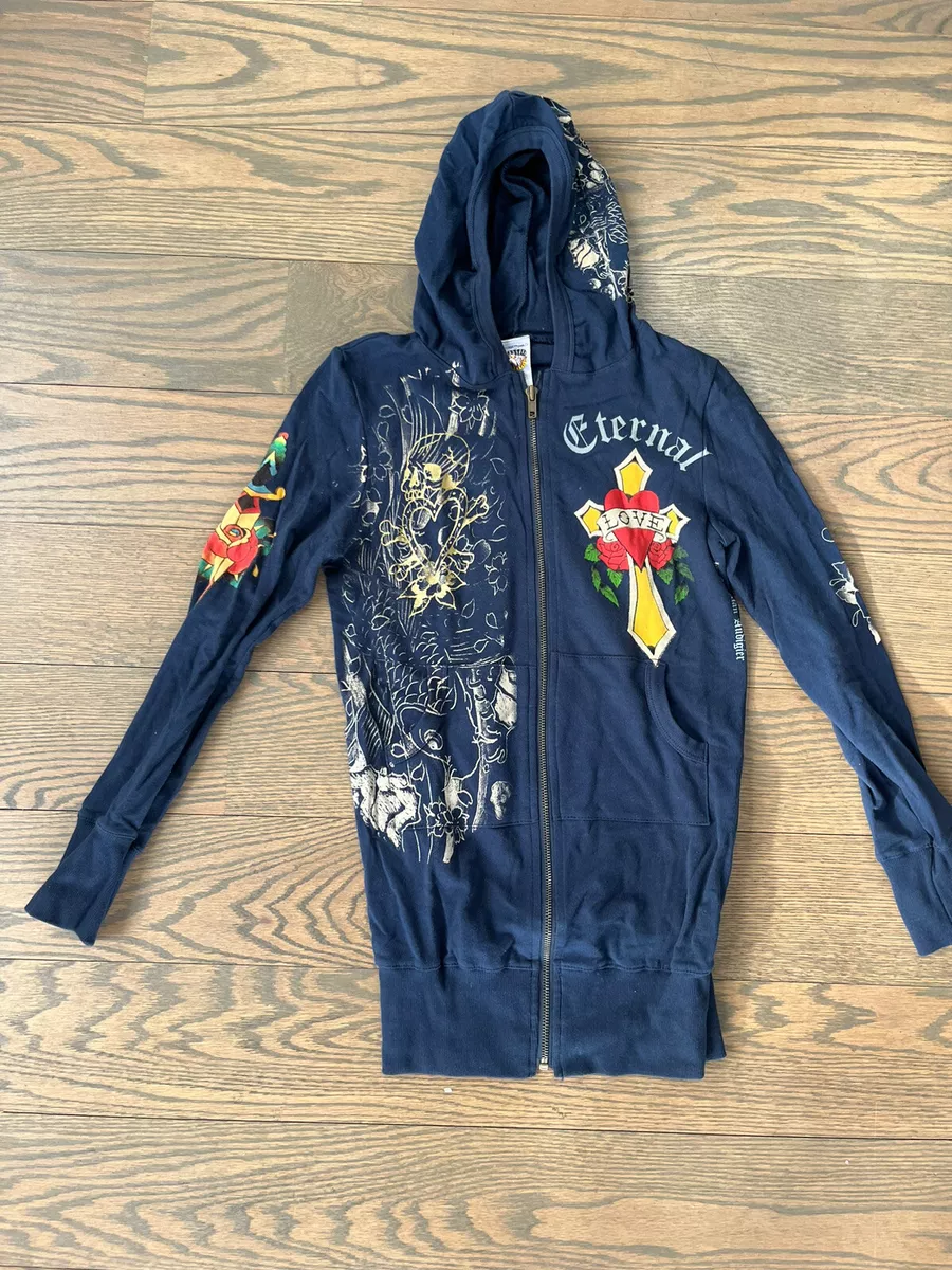 Ed Hardy, Tops, Vintage Ed Hardy Checkered Zip Hoodie