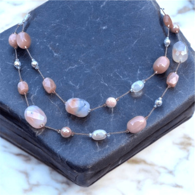 NWT New Margo Morrison Genuine Stone & Crystal Necklace Moonstone Pyrite Agate