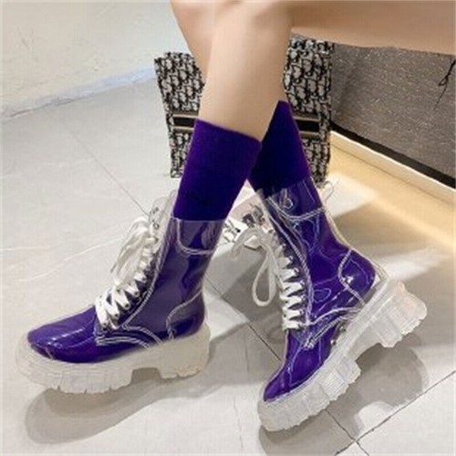 Women Pu Boots Ankle Boots Clear Thick 