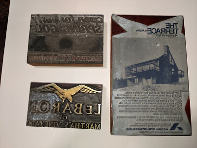 3 Martha's Vineyard Cape Cod Advertising Letterpress Printing Block Plate Stamp