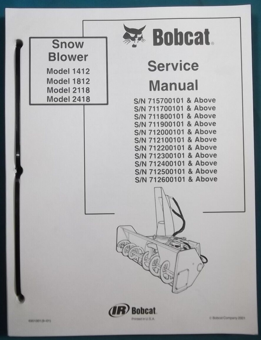 Bobcat 1412 1812 2118 2418 Nieve Soplador Servicio Tienda Reparar Manual 6901001
