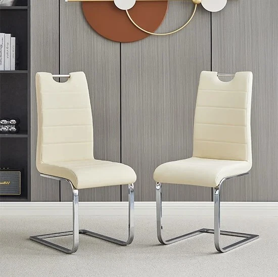 Petra Cream Faux Leather Dining Chairs In Pair eBay