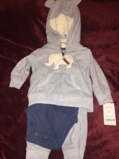 Carters 3 Pc Set Micro Fleece Bear Hoodie Vest Baby Elephant 6M NWT 32