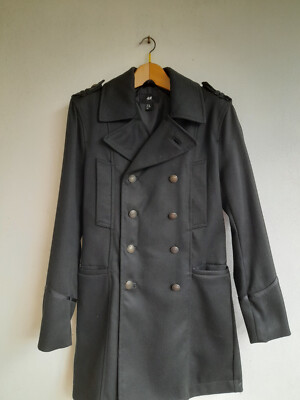 H&M langer Mantel 2010, doppelreihig, schwarz, Knöpfe, Gr. 46 NIE BENUTZT!