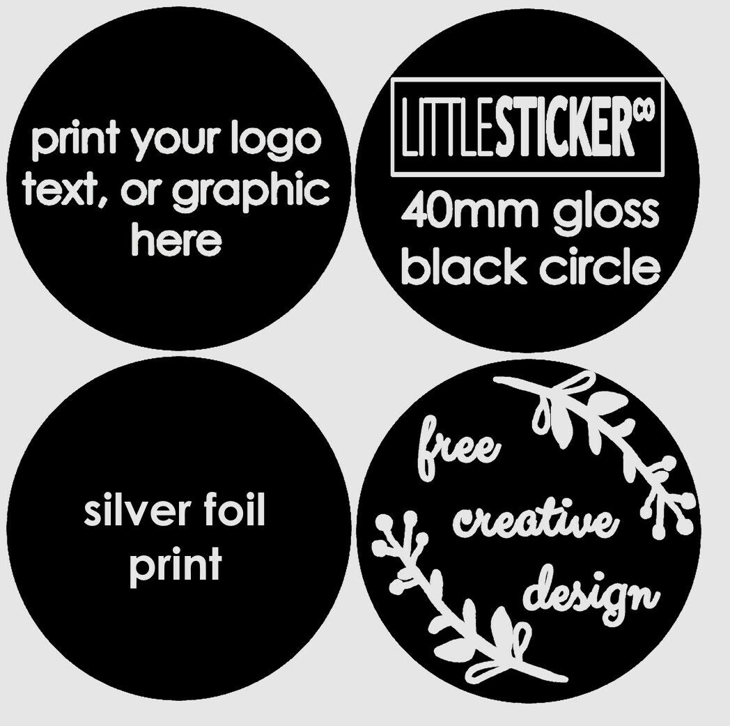 Round Black stickers personalised Silver Foil print Wedding Favour labels  25-300