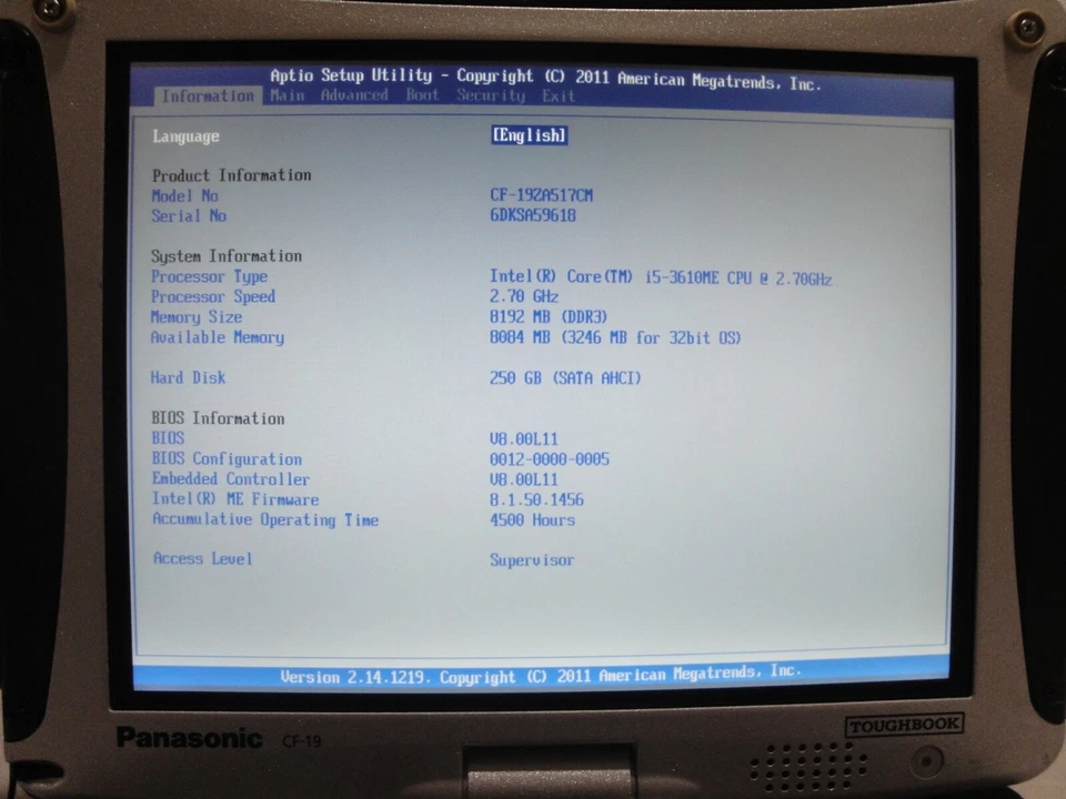 Panasonic Toughbook CF-19 i5 3610 MK8 250GB 8GB RAM Táctil 4G LTE Win10 OFICINA  Foto 4 de 4