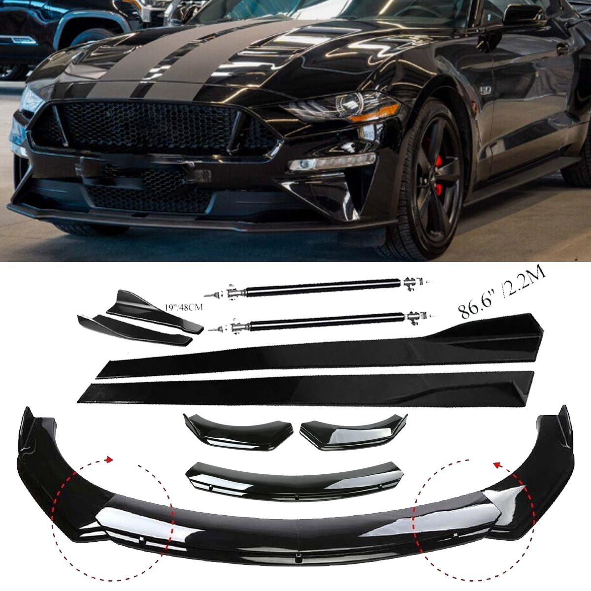 For Ford 05-09 Front Bumper Lip Spoiler Splitter Body Kit+Side Skirt Polyureth