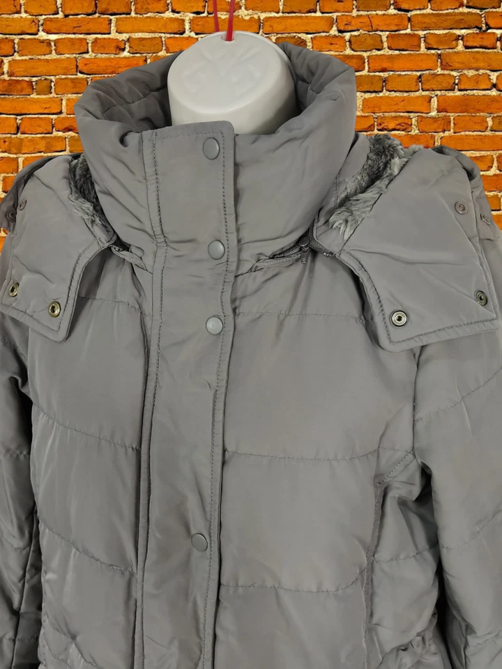 MUJER UNIQLO PEQUEÑO GRIS PLUMÓN ACOLCHADO CÁLIDO INVIERNO CREMALLERA CAPUCHA PARKA ABRIGO CHAQUETA Foto 3 de 4