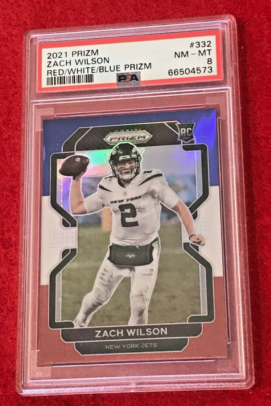 ZACH WILSON Rookie 2021 Red White Blue Prizm #332 PSA 8 Near Mint to Mint^