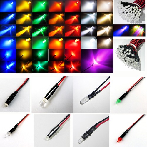 1,8mm 2mm 3mm 5mm 12V LED mit 20cm Kabel AUSWAHL  klar matt auto RGB UV - Bild 1 von 60