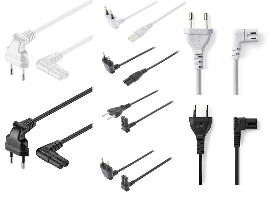 GOOBAY 0,3 - 10 m Euro-Netzkabel gewinkelt TV CEE7/16 Stecker IEC 320-C7 Doppelnut