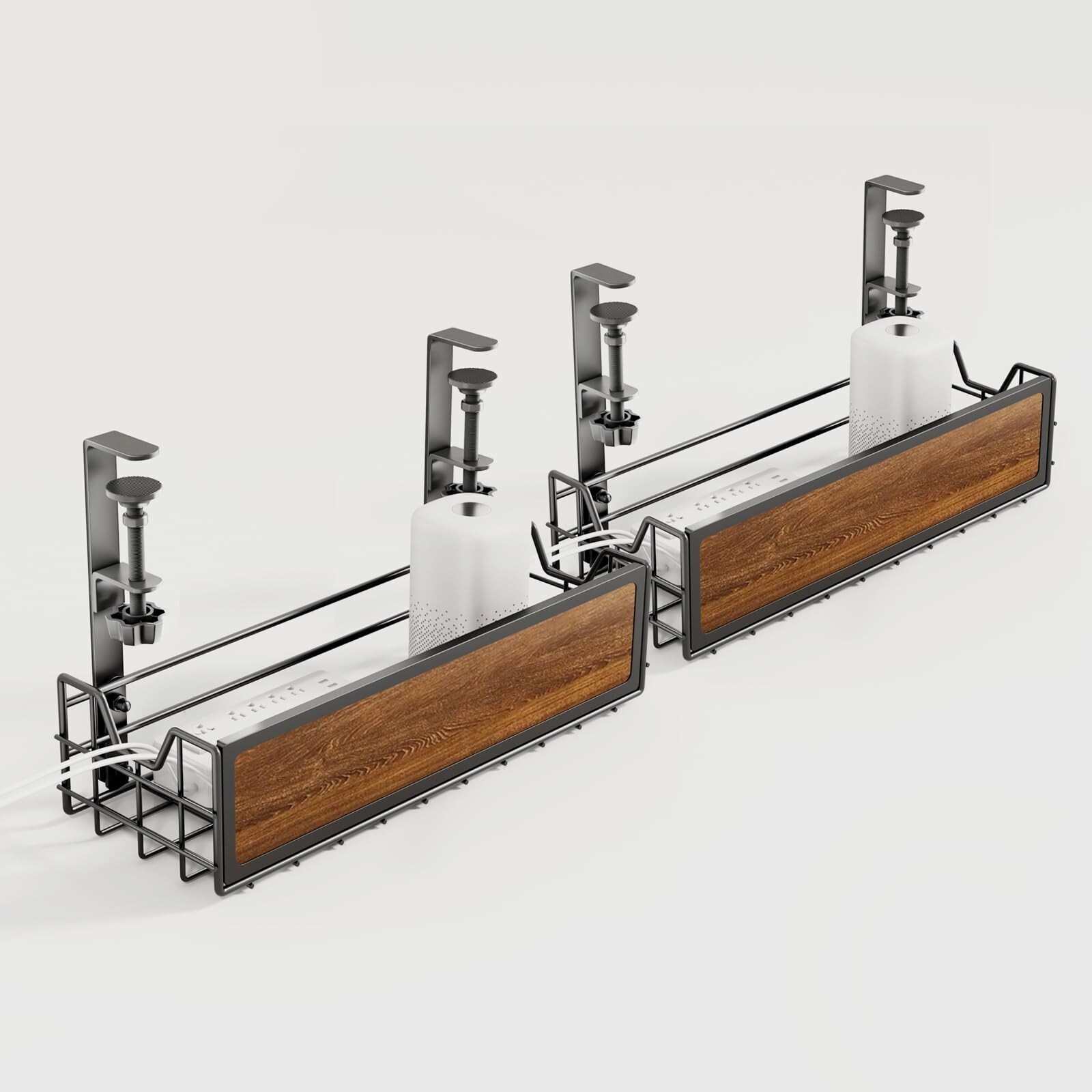 2 Pack Under Desk Cable Tray with Clamp for No Drill Wire Organization